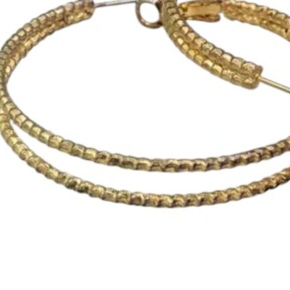 Vintage Hoop Earrings Gold Tone Bead Look - Picture 7 of 8